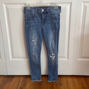 Express jeans (women’s) size 0 short, ripped with patches
